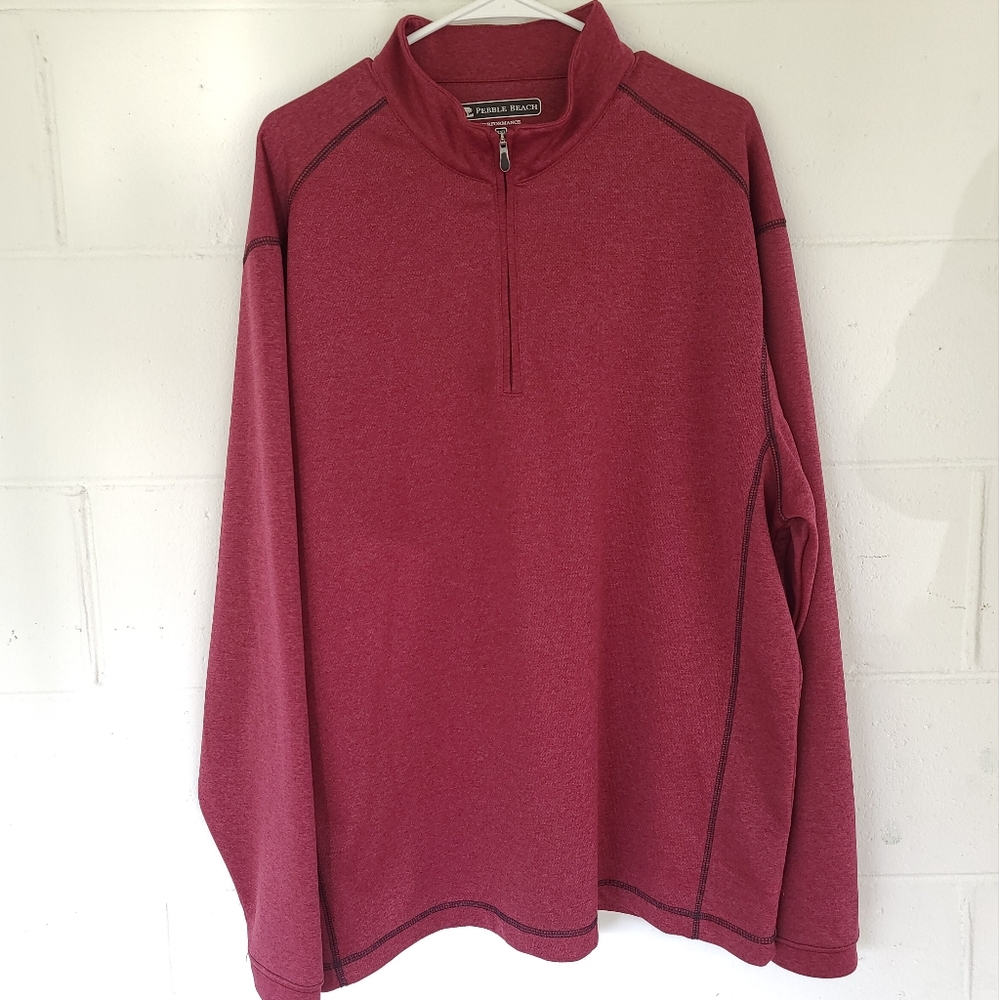 Pebble Beach Performance Pullover Long Sleeve 1/3 Zip Top Red Size XXL Jacket